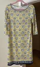 Max Studio Dress Yellow Floral Striped Shift Wiggle Bohemian Women's Small