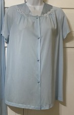 Vintage Vanity Fair Short Sleeve Bed Jacket Pj Top Nylon Lace Light Blue Small
