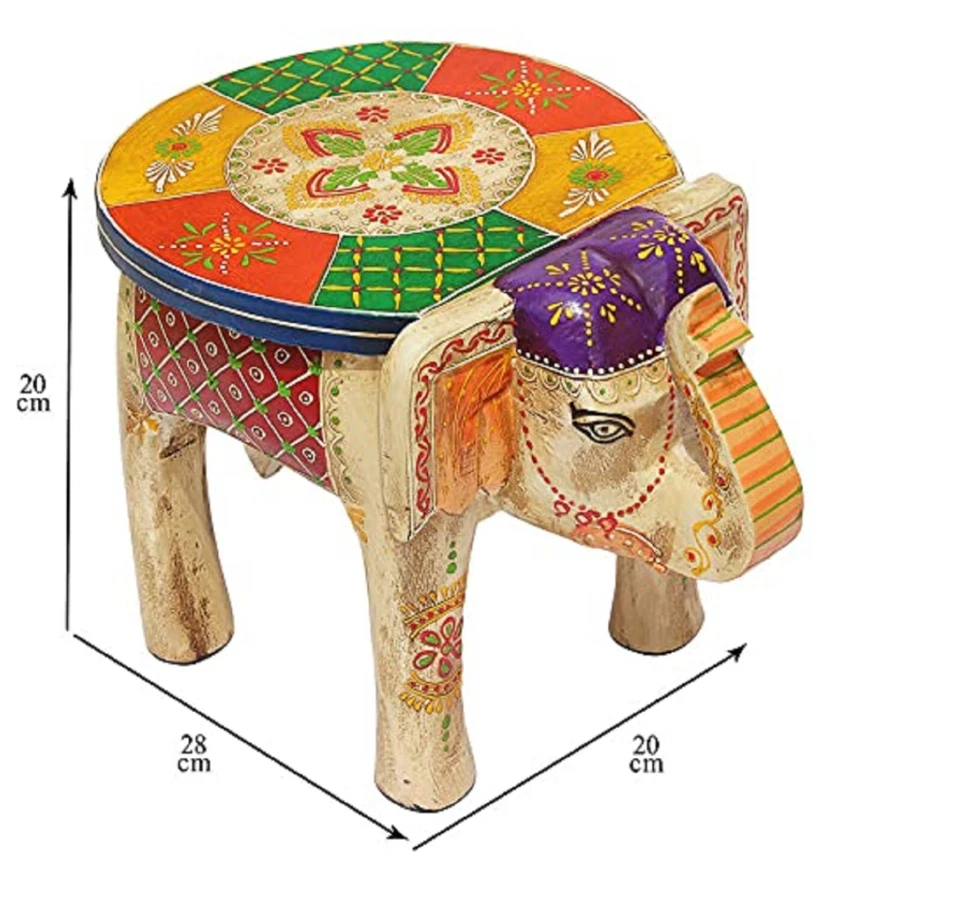 Hand Painted Wooden Multi Elephant Shape Floor Side Decorative Stool, Kids Stool - Image 2 of 4