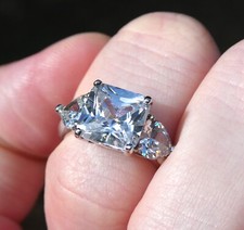 Sterling Silver White Crystal Three Stone Ring 925 Size 5.75 Weighs 4.1 Grams