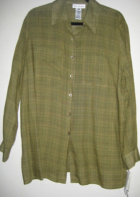 Rena Rowan yellow/green Size 16W Blouse. NWTGS, Breast Pockets & Side Slits.