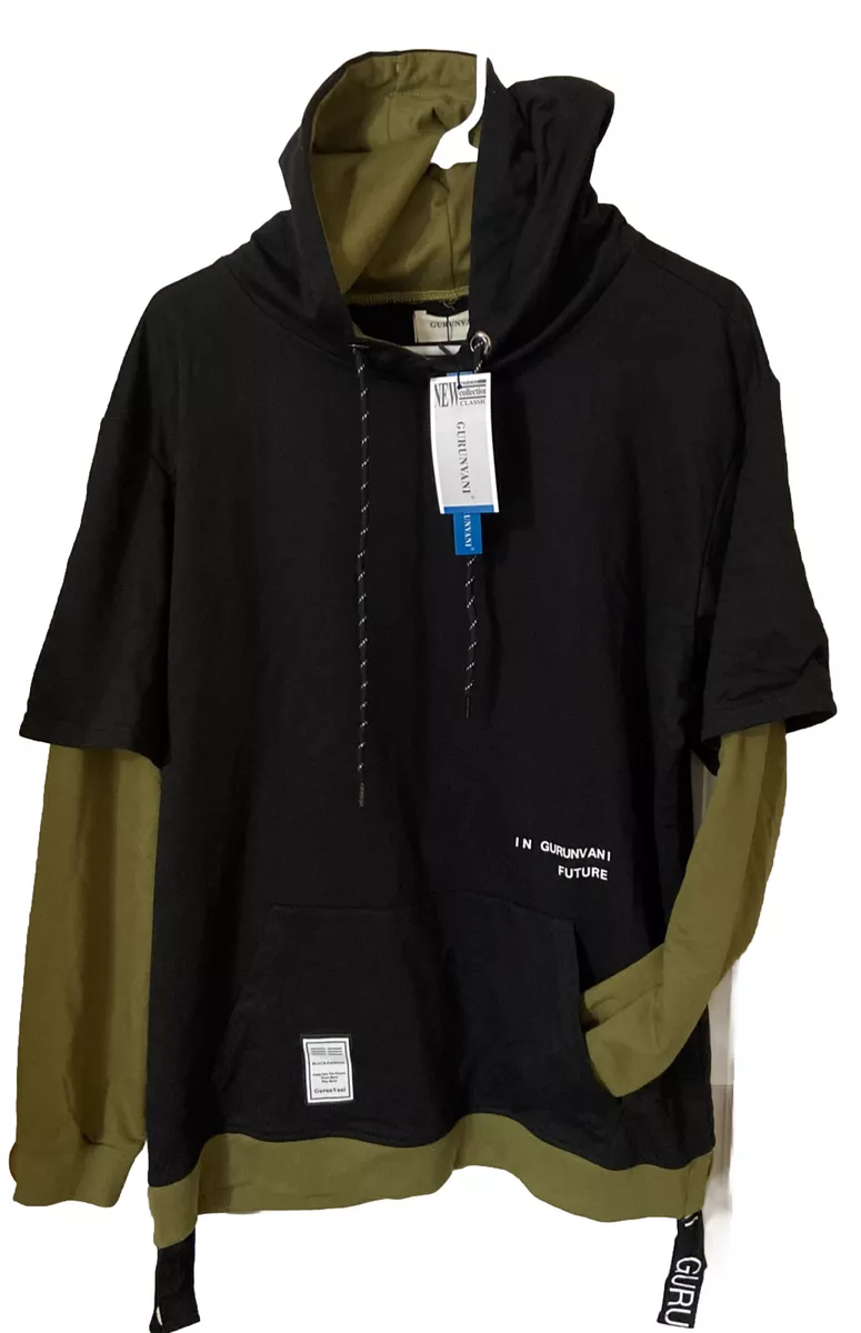 Gurun Vani Contrast Color Pullover Hoodie Mens XLarge Green Black New