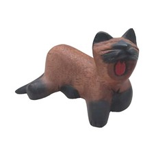 Vintage Wooden Yawning  / Lazy Cat Ornament. Wood Carving  16cm x 10cm x 10cm. 