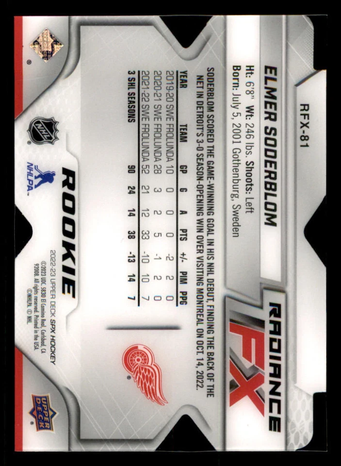 2022-23 SPx Radiance FX Blue #RFX81 Elmer Soderblom /399 - Image 2 of 2