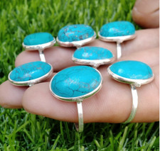Green Turquoise Bezel Rings Lot,925 Sterling Silver Plated Boho Rings Lot,Gift 