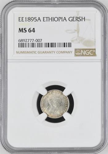 OF151, Ethiopia, Menelik II, 1 Gersh EE1895 A, Paris Mint, Silver, NGC MS64