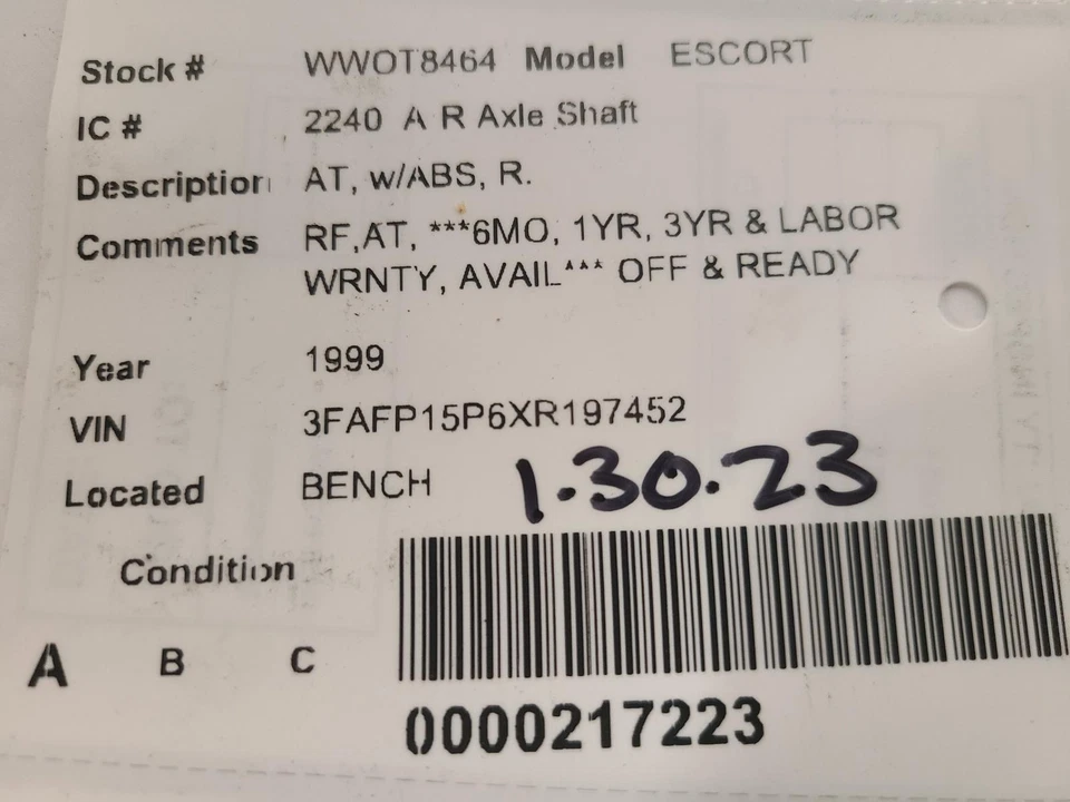 Eje de transmisión derecho usado se adapta a: Ford Escort AT 1999 con ABS grado derecho A Foto 4 de 4
