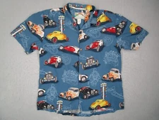 Paradise Found Shirt Men Extra Large Blue Button Up Hawaii Vintage Hot Rod Race