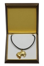 Cesky Terrier - gold plated necklace with dog, in box, Art Dog USA