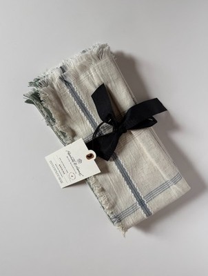 NEW Set/4 Heart&Hand Magnolia 18'' Square Cotton/Linen Napkins Beige/Blue