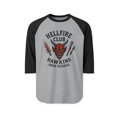 HELLFIRE CLUB! Unisex Three-Quarter Sleeve Raglan Shirt Stranger Things 