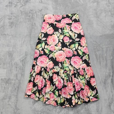 NEW Agnes & Dora Skirt Womens XS Black Floral Print Boho Ruffle Midi Stretch