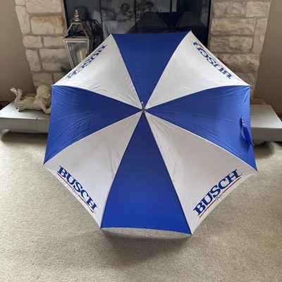 Vintage Busch Beer Blue & White Carriable Rain Umbrella 100% Nylon Golf 35 