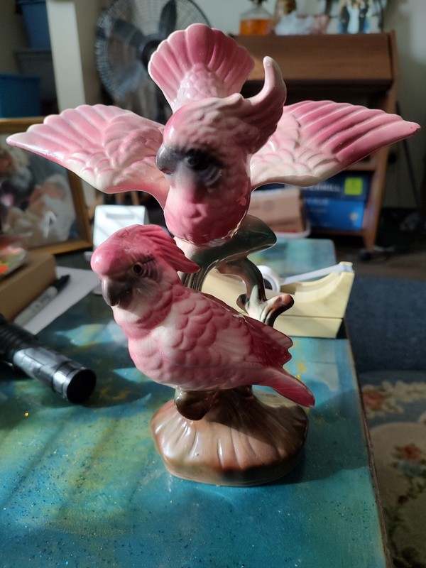 1950 Maddux of California Pink Ceramic Cockatoo Bird Figurine  Sculpture