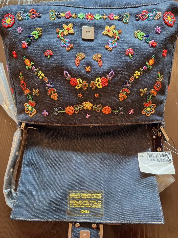Fendi Mama Baguette Denim Cuentas *NUEVO* Grande Foto 3 de 4
