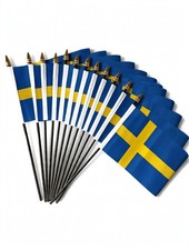SWEDEN SVERIGE PACK OF 12 SMALL FLAGS flag 6"x4" with 10" pole