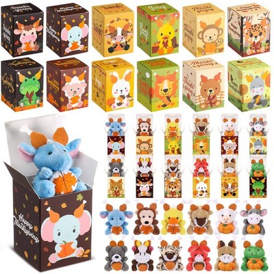 24 Sets Thanksgiving Mini Animal Plush Toy with Boxes Thanksgiving Friendsgiv...