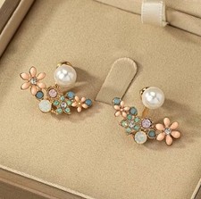 Charm Pearl Crystal Ear Stud Earrings Drop Dangle Women Wedding Jewelry Gift