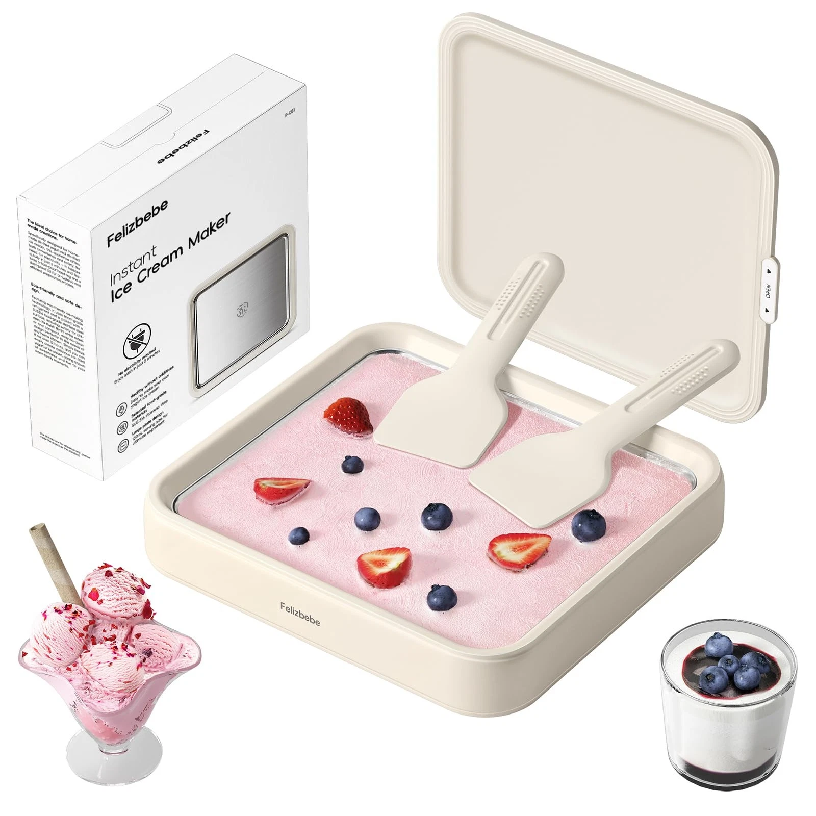 Rolled Ice Cream Maker, Instant Ice Cream Roller Tray with Lid and 2 Spatulas...