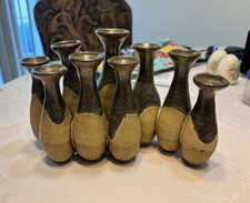 Set of 8 Brown & Beige Speckled Ceramic Bud Vases, Decorative