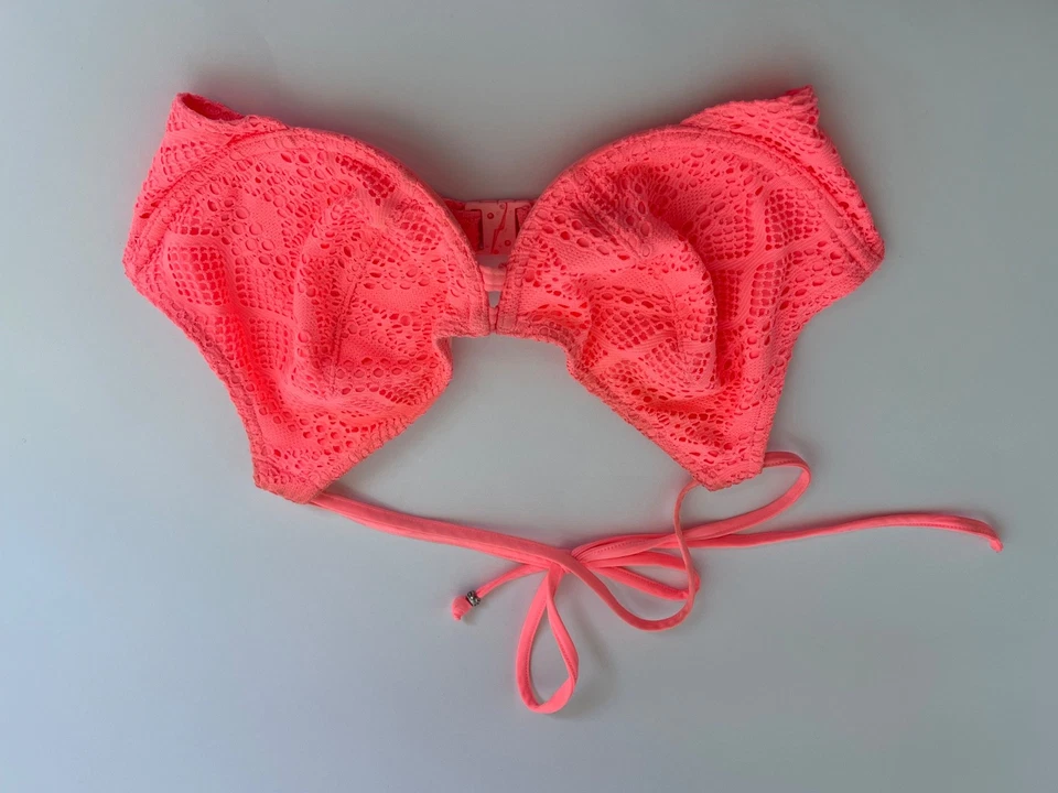 FREYA Sundance Pink Crochet Bikini 32E Halter Top Underwired UK M Bottoms - Image 4 of 4
