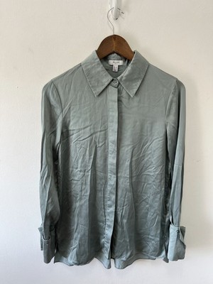 Reiss Hailey Hemd Damen UK 6 grau strukturiert Manschette Knopfkragen Bluse
