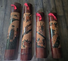 Set of 4 Vintage Japanese Bamboo Wall Art Panels