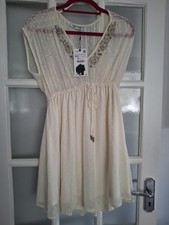 NEW ZARA Cream Sheer Lined Embellished Short Dress