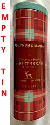 FORTNUM & MASON SCHOKOLADE SHORTBREAD PERLEN RUND KEKS 2025 LEERDOSE 19cm H