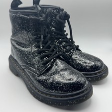 Dr. Martens Black Patent Leather Cosmic Glitter Sparkle Boots Girl  s Size 13