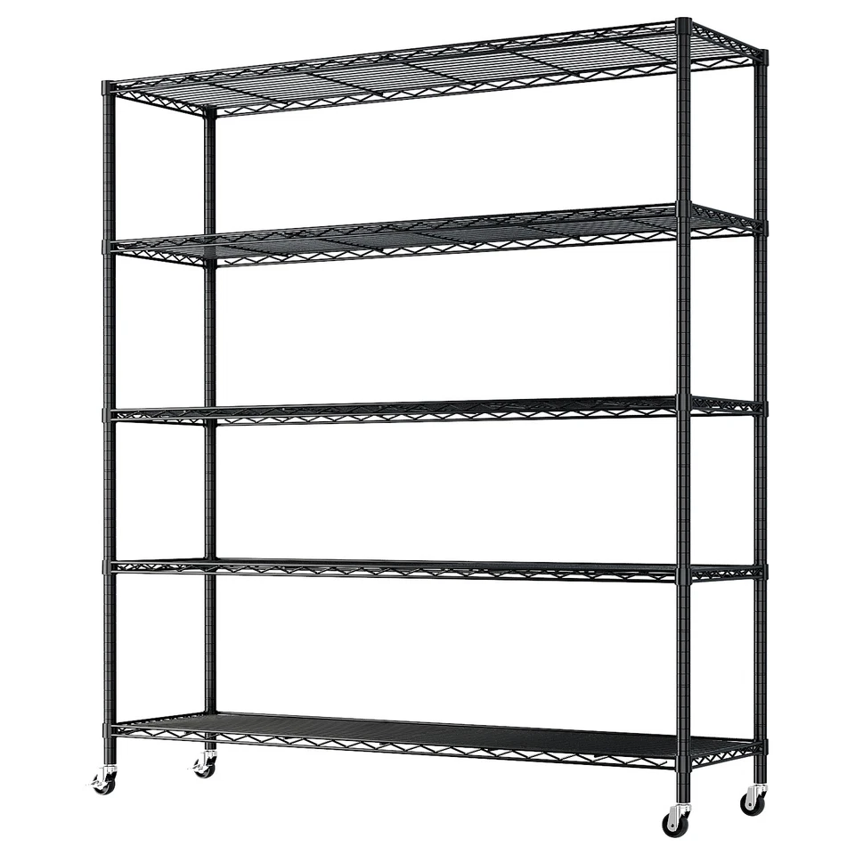 73" H Storage Shelves Wire Shelving with Wheels for Warehouses Garage Kitchen