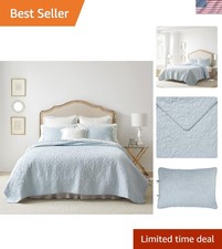 100 Cotton Queen Quilt Set with Reversible Sham, Felicity Blue