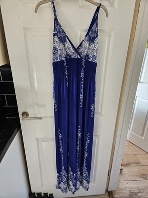 Cien de Oro Women's Maxi Dress Strappy Blue White Floral Size Medium Large