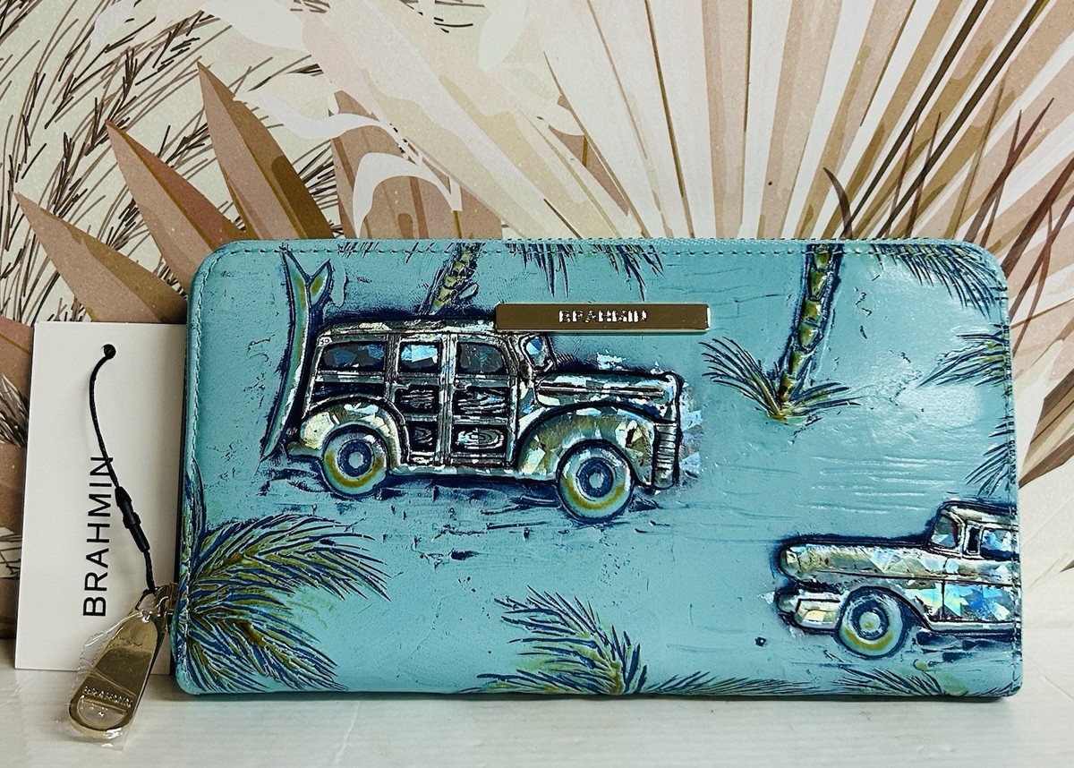 Brahmin Copa Cabana SURI Zip Around Leather Wallet TROPIC BLUE