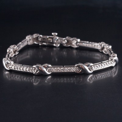 14k White Gold Round Diamond X Style Tennis Bracelet 1.44ctw 11.45g 6.75'' Length