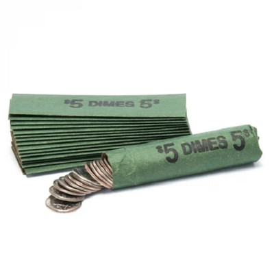 50x Dime Coin Wrappers, FLAT Paper Rolls for dimes-free shipping