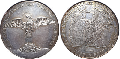Hamburg 1842 Silver Medal City View Phoenix Reborn Unc German State Very Rare