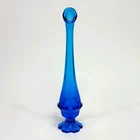 Vintage Fenton Valencia Colonial Blue Footed Glass Vase 12.5” Tall, READ