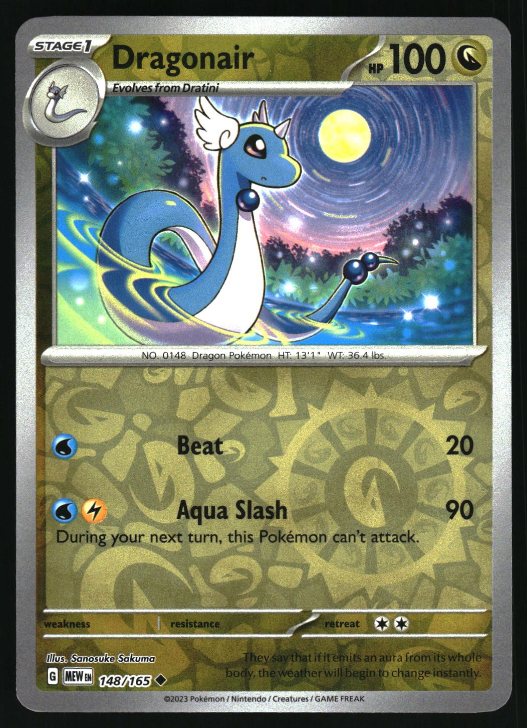 Pokemon Reverse Holo Dragonair SV: Scarlet & Violet 151 148/165 NM