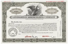 Levingston Shipbuilding Company. Stock Certificate.