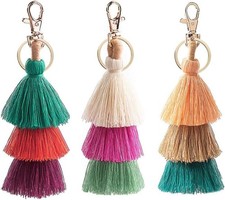 Colorful Keychains Boho Pom Pom Tassel Bag Decorations Charm Wristlet Bracelet