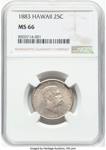 HAWAII KALAKAUA I 1883 QUARTER-DOLLAR/ 25 CENTS UNCIRCULATED NGC CERTIFIED MS66