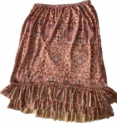 Small Vintage Clio Midi Ruffle Skirt Pink Blue Accents 100% Polyester