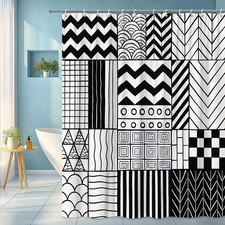 Black and White Geometric Shower Curtain - Modern Design for Bathroom