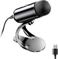 USB Computer Microphone, Podcast Mic Desktop with Mute Button for Recording Str