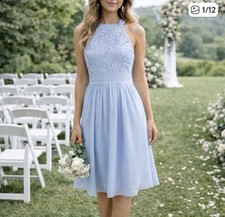 Lulus Sz Small Lover's Game Baby Blue Lace Chiffon Halter Skater Dress