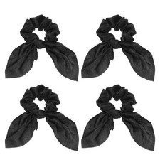 4Pcs Bow Scrunchies Bow Hair Ties Polyester Ribbon Elastic Ties Black 