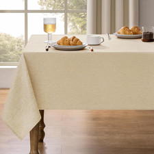 Faux Linen Farmhouse Table Cloth 60"x84" for 4-6 ft Rectangle Table, Beige Water