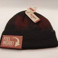 Levi's Mens Buffalo Checkered Cuff Logo Fleece Beanie Black Red One Size FitsAll