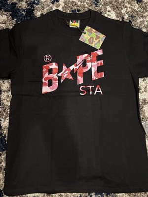 A Bathing Ape BAPE STA Men's M Black Logo Graphic Print Crew Neck T-Shirt
